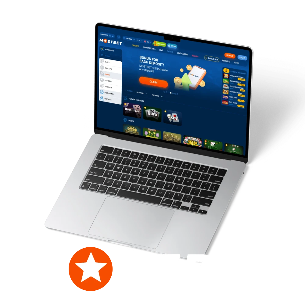 Play card games on the Mostbet website.